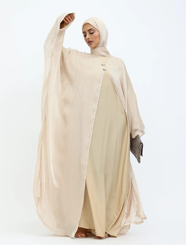 Beige Organza Kimono Set